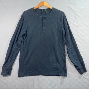 G-Star Raw Henley Shirt Mens Medium Blue Long Sleeve Textured Knit Casual Top